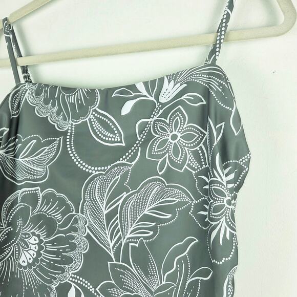 Cupshe Floral Print Shirred Cutout One Piece Swimsuit in Olive Sage Green Sz XL - Picture 3 of 9